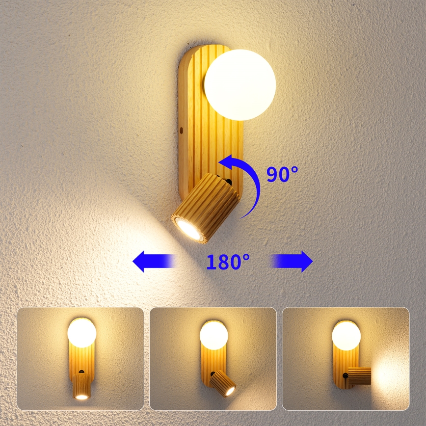 Brilagi - Wand-Spotleuchte MODERN WOOD 1xG9/5W/230V + 1xGU10/8W Holz