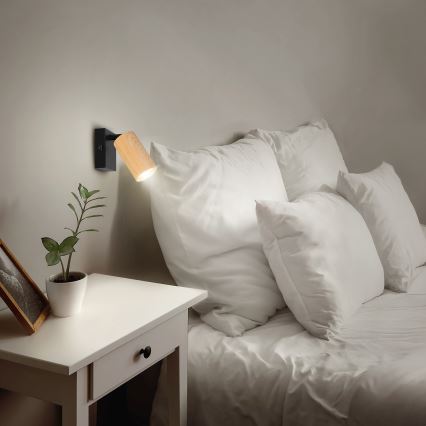 Brilagi - Wandspot mit Schalter SELE 1xGU10/30W/230V schwarz/Eichen-Dekor