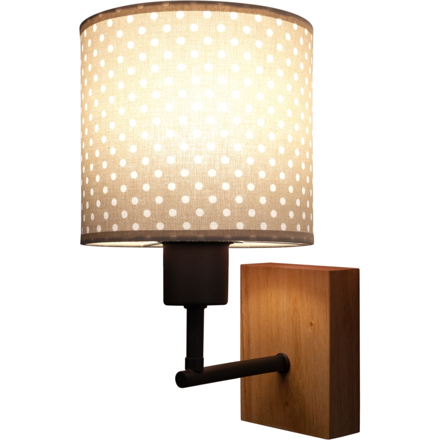 Brilagi - Kinder-Wandleuchte BOBO WOOD 1xE27/25W/230V Eiche/Schwarz/Beige/gepunktet