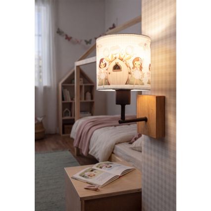 Brilagi - Kinder-Wandleuchte BOBO WOOD 1xE27/25W/230V Eiche/schwarz/weiß/rosa/Feen