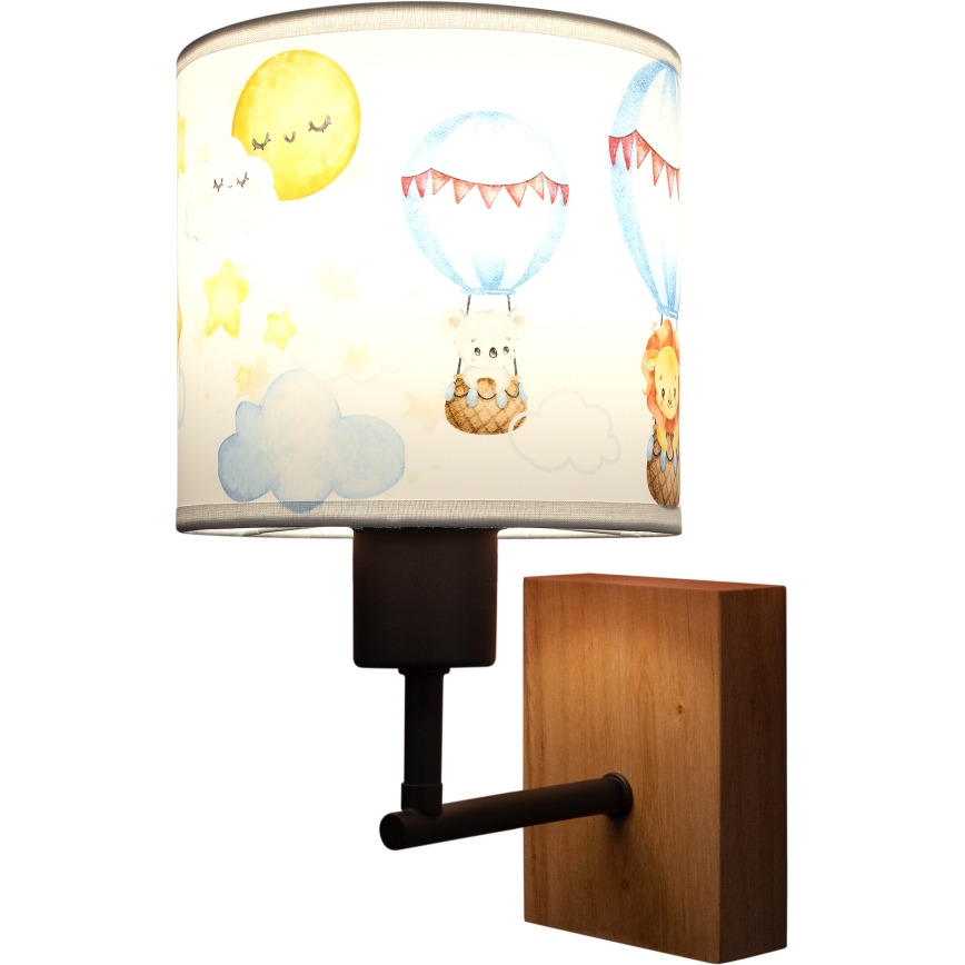 Brilagi - Kinder-Wandleuchte BOBO WOOD 1xE27/25W/230V Eiche/Schwarz/Weiß/Tiermotive