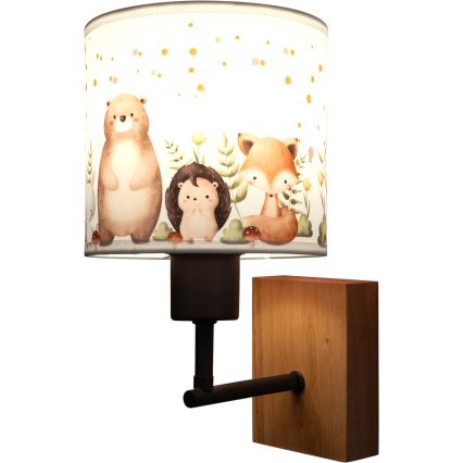 Brilagi - Kinder-Wandleuchte BOBO WOOD 1xE27/25W/230V Eiche/schwarz/weiß/Tiermotive