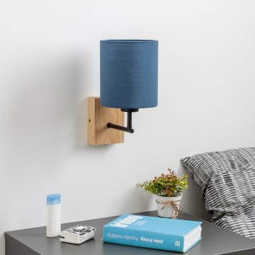 Brilagi - Wandleuchte NUBILA WOOD 1xE27/25W/230V Eiche/dunkelblau