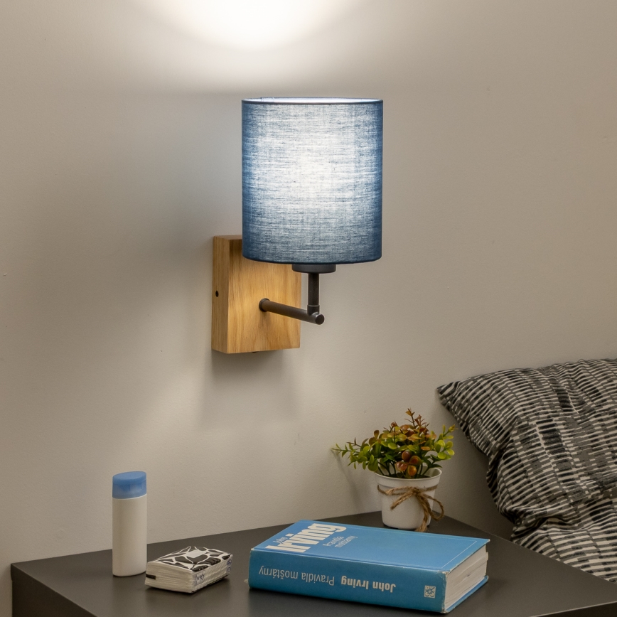 Brilagi - Wandleuchte NUBILA WOOD 1xE27/25W/230V Eiche/dunkelblau