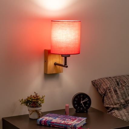 Brilagi - Wandleuchte NUBILA WOOD 1xE27/25W/230V Eiche/pink