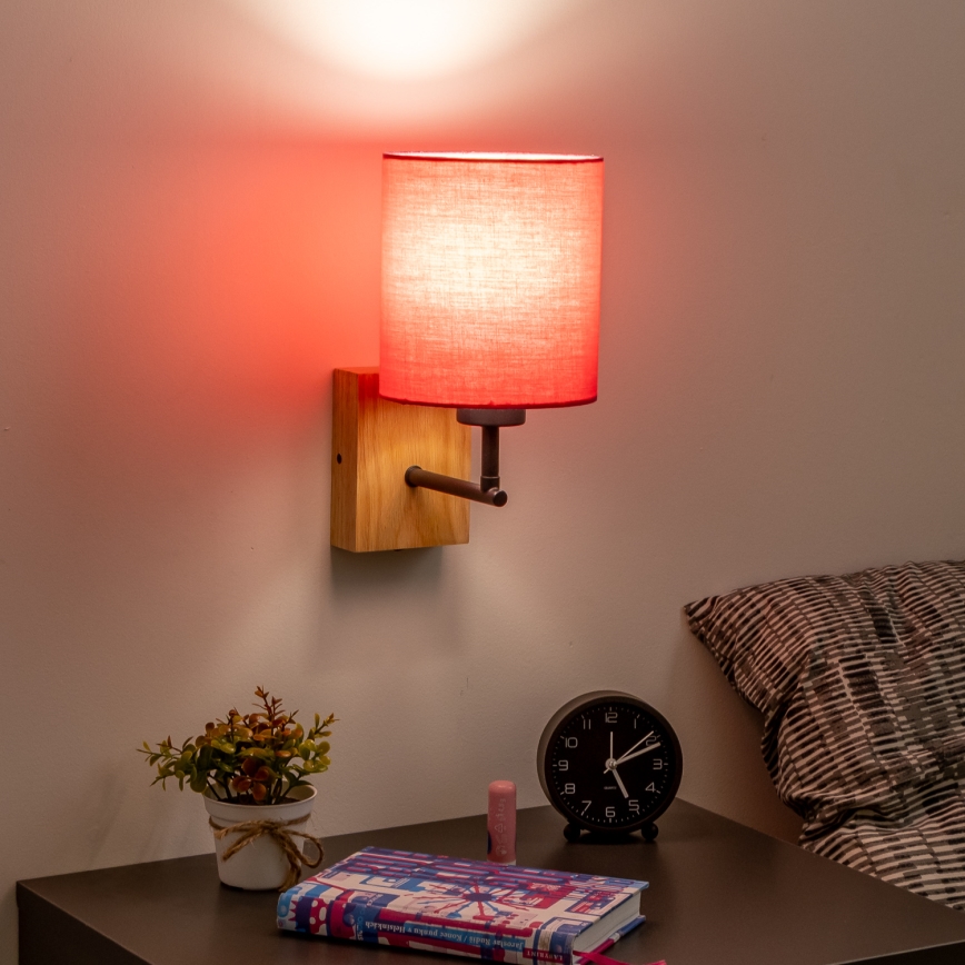 Brilagi - Wandleuchte NUBILA WOOD 1xE27/25W/230V Eiche/pink
