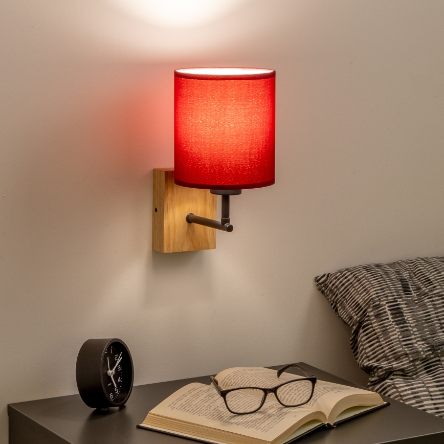 Brilagi - Wandleuchte NUBILA WOOD 1xE27/25W/230V Eiche/Pompejanisch rot
