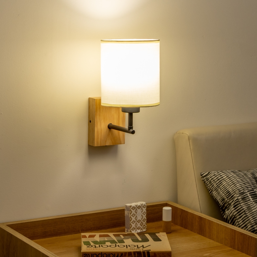 Brilagi - Wandleuchte NUBILA WOOD 1xE27/25W/230V Eiche/Schwarz/Cremé