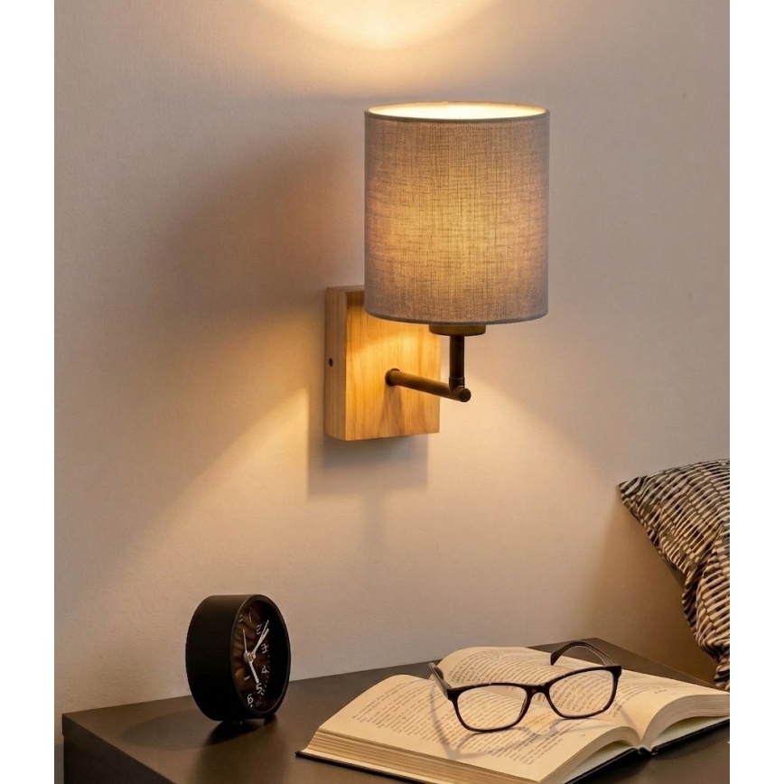 Brilagi - Wandleuchte NUBILA WOOD 1xE27/25W/230V Eiche/Schwarz/Hellgrau