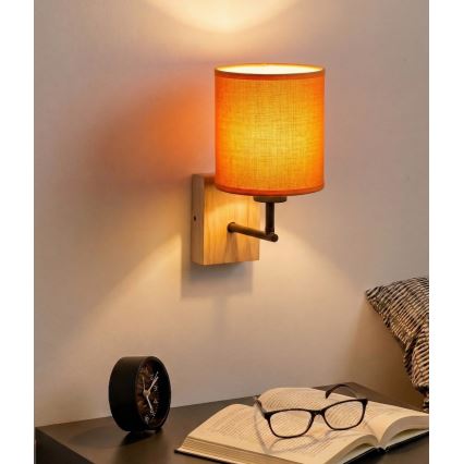 Brilagi - Wandleuchte NUBILA WOOD 1xE27/25W/230V Eiche/Schwarz/Orange