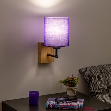 Brilagi - Wandleuchte NUBILA WOOD 1xE27/25W/230V Eiche/violett