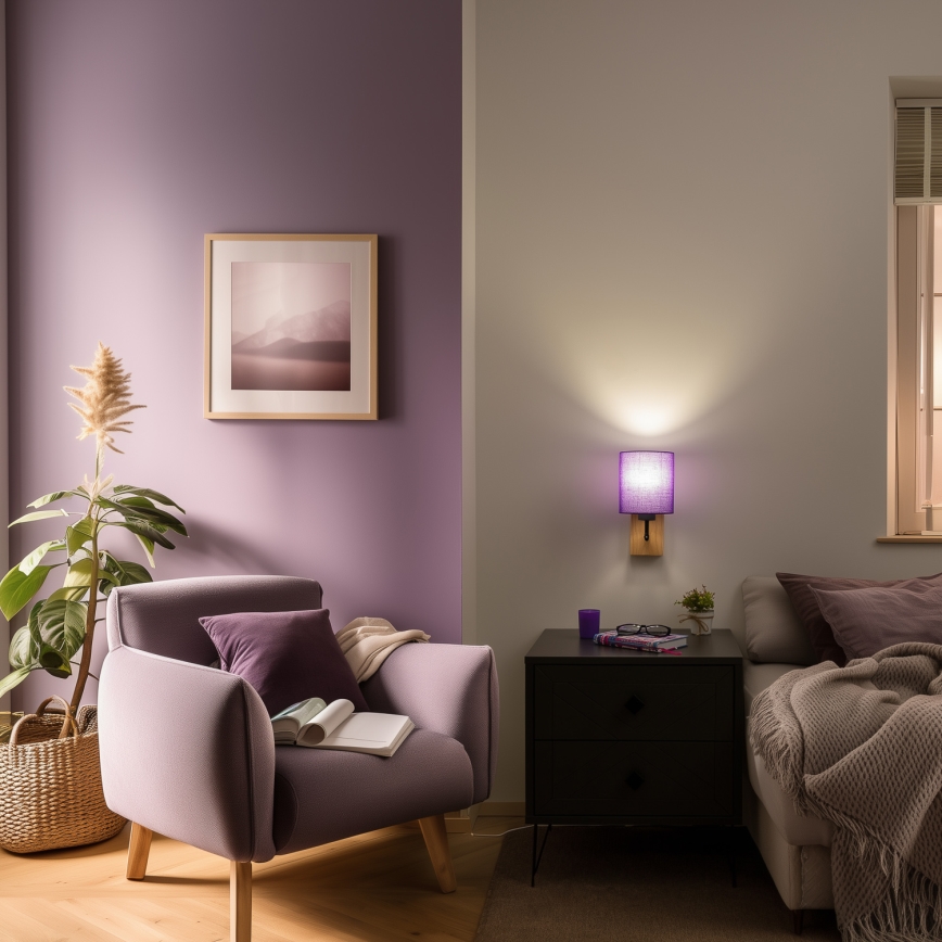 Brilagi - Wandleuchte NUBILA WOOD 1xE27/25W/230V Eiche/violett