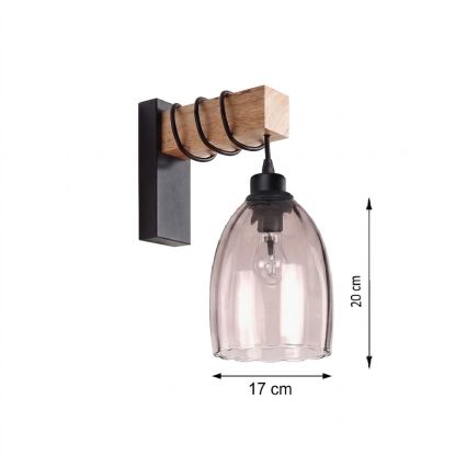 Brilagi - Wandleuchte WOOD GLASS 1xE27/60W/230V Kiefer/Schwarz/rauchiges Beige