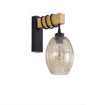 Brilagi - Wandleuchte WOOD GLASS 1xE27/60W/230V Kiefer/schwarz/rauchiges Beige