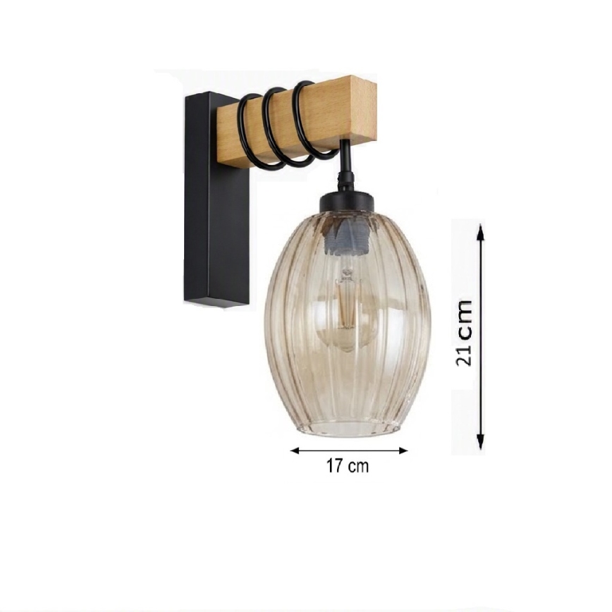 Brilagi - Wandleuchte WOOD GLASS 1xE27/60W/230V Kiefer/schwarz/rauchiges Beige
