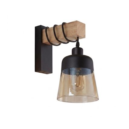 Brilagi - Wandleuchte WOOD GLASS 1xE27/60W/230V Kiefer/schwarz/rauchbraun