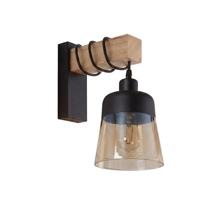 Brilagi - Wandleuchte WOOD GLASS 1xE27/60W/230V Kiefer/schwarz/rauchbraun