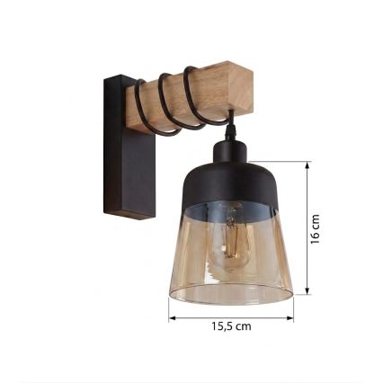 Brilagi - Wandleuchte WOOD GLASS 1xE27/60W/230V Kiefer/schwarz/rauchbraun