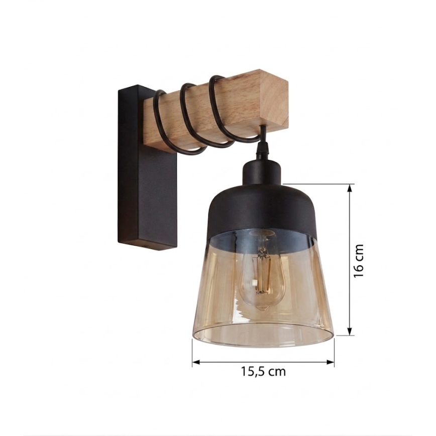 Brilagi - Wandleuchte WOOD GLASS 1xE27/60W/230V Kiefer/schwarz/rauchbraun