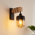 Brilagi - Wandleuchte WOOD GLASS 1xE27/60W/230V Kiefer/Schwarz/rauchbraun