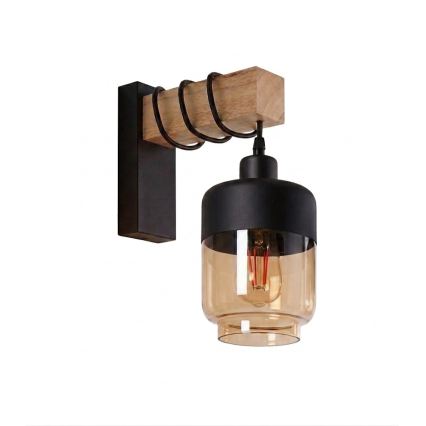 Brilagi - Wandleuchte WOOD GLASS 1xE27/60W/230V Kiefer/Schwarz/rauchbraun