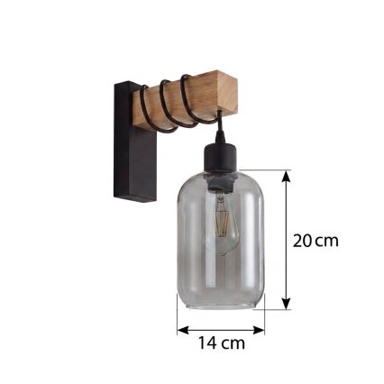 Brilagi - Wandleuchte WOOD GLASS 1xE27/60W/230V Kiefer/Schwarz/Rauchgrau