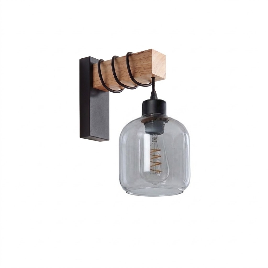 BRILAGI - Wandleuchte WOOD GLASS 1xE27/60W/230V Kiefer/Schwarz/Rauchgrau