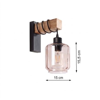 Brilagi - Wandleuchte WOOD GLASS 1xE27/60W/230V Kiefer/Schwarz/Rauchbeige