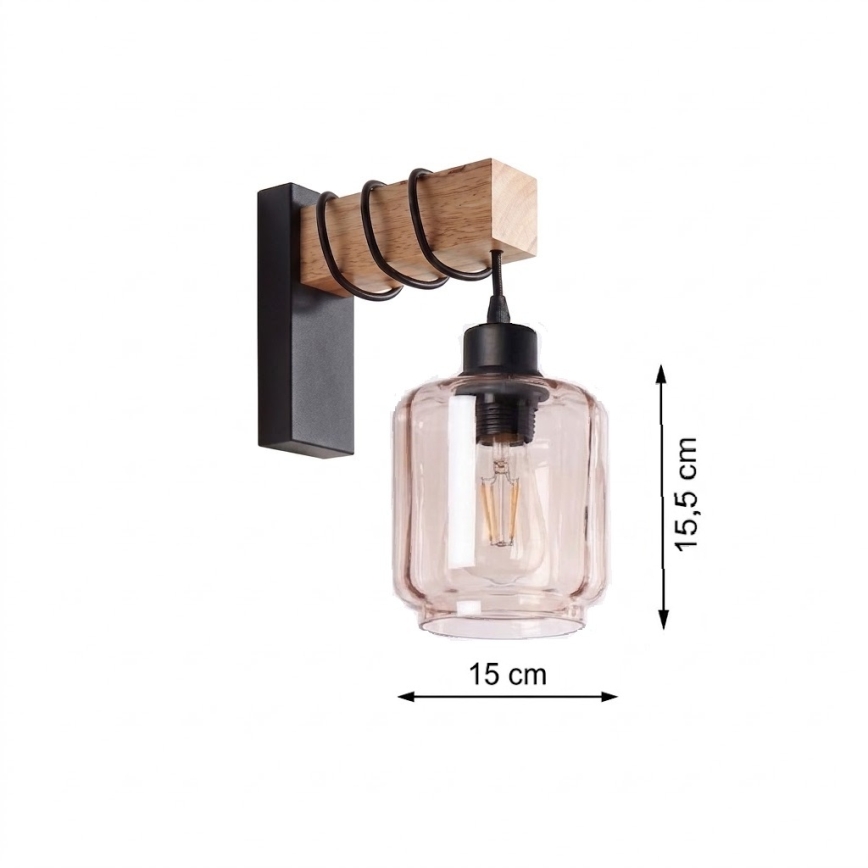 Brilagi - Wandleuchte WOOD GLASS 1xE27/60W/230V Kiefer/Schwarz/Rauchbeige