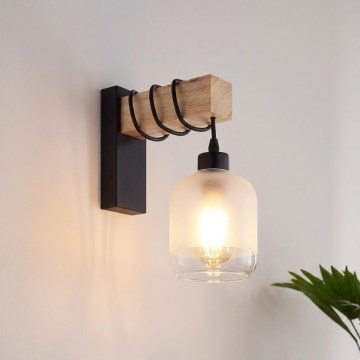 Brilagi - Wandleuchte WOOD GLASS 1xE27/60W/230V Kiefer/schwarz/weiß
