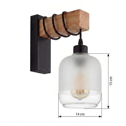 Brilagi - Wandleuchte WOOD GLASS 1xE27/60W/230V Kiefer/schwarz/weiß