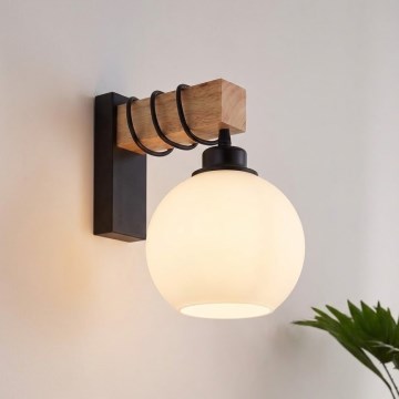 Brilagi - Wandleuchte WOOD GLASS 1xE27/60W/230V Kiefer/Schwarz/Weiß