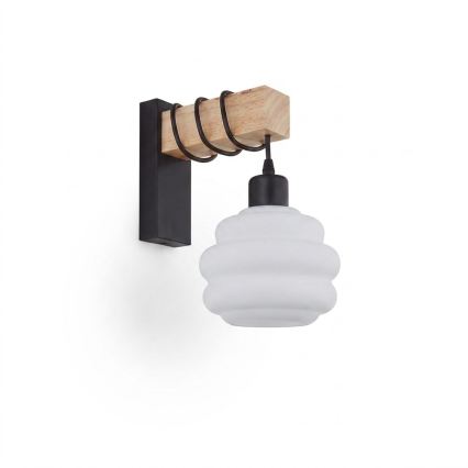 Brilagi - Wandleuchte WOOD GLASS 1xE27/60W/230V Kiefer/Schwarz/Weiß