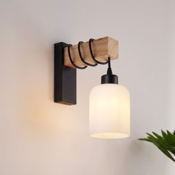 Brilagi - Wandleuchte WOOD GLASS 1xE27/60W/230V Kiefer/Schwarz/Weiß