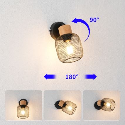 Brilagi - Wandspot BASKLITE 1xE27/15W/230V Kautschukholz/schwarz