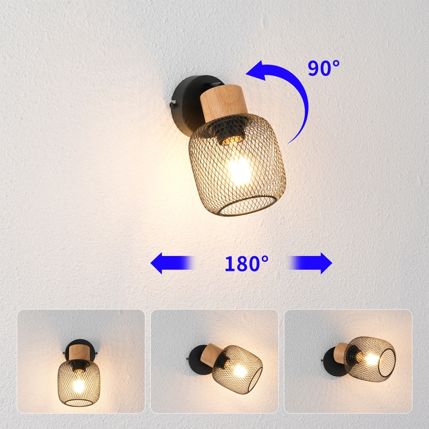Brilagi - Wandspot BASKLITE 1xE27/15W/230V Kautschukholz/schwarz