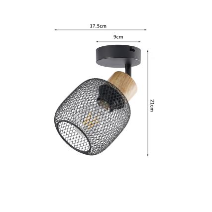Brilagi - Wandspot BASKLITE 1xE27/15W/230V Kautschukholz/schwarz