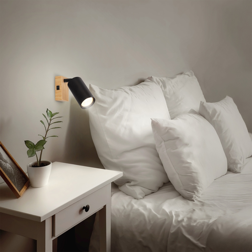BRILAGI - Wandspot mit Schalter SELE 1xGU10/30W/230V schwarz/Eichen-Dekor