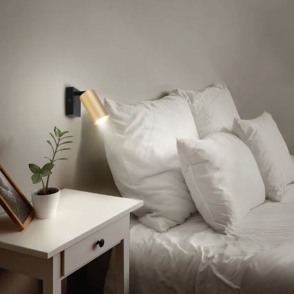 BRILAGI - Wandspot mit Schalter SELE 1xGU10/30W/230V schwarz/gold