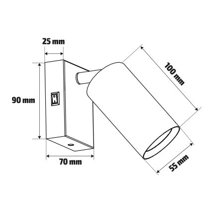 Brilagi - Wand-Spot mit Schalter SELE 1xGU10/30W/230V weiß/Eichen-Dekor