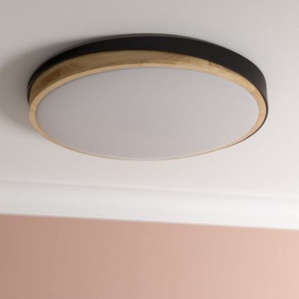 Brilliant - Dimmbare LED-Deckenleuchte BAARLO LED/36W/230V 3000-6500K d 50 cm schwarz/Gummibaum + Fernbedienung - FSC-zertifiziert