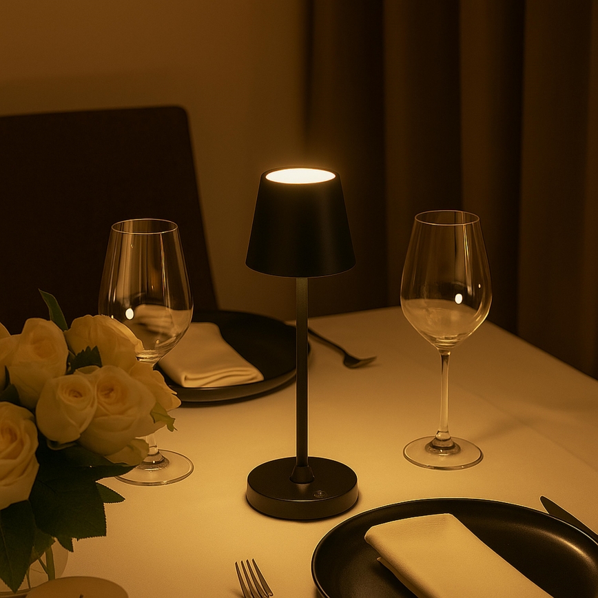 Brilliant - ELORA LED, dimmbare, wiederaufladbare Touch-Tischleuchte für den Außenbereich, 2,5 W / 5 V, 2700 K, 2600 mAh, IP44, schwarz