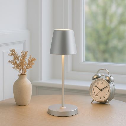 Brilliant - ELORA LED dimmbare, wiederaufladbare Touch-Tischleuchte für den Außenbereich LED/2,5W/5V 2700K 2600 mAh IP44 silber