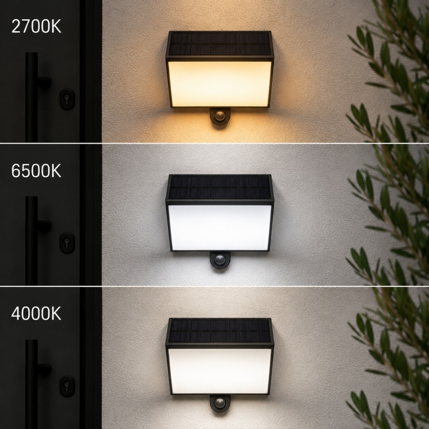 Brilliant - LED-Solar-Wandleuchte mit Sensor SIERRA LED/6W/3,7V 2700/4000/6500K 2000 mAh IP54 schwarz