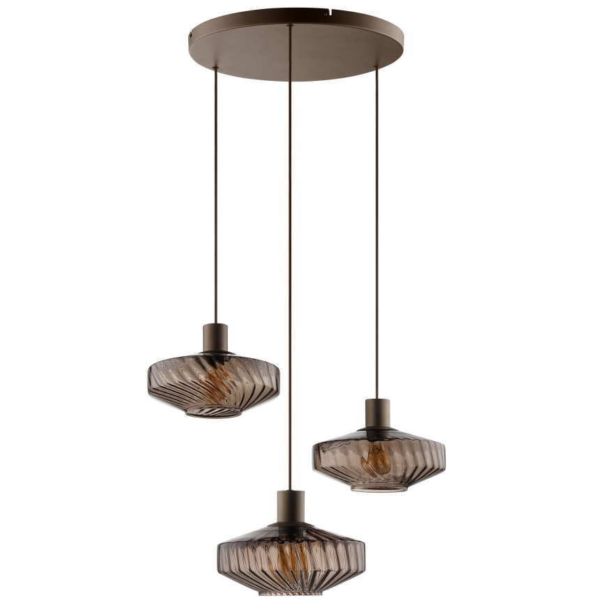 Brilliant - Pendelleuchte an Stahlseil LYN 3xE27/20W/230V Ø 69 cm braun/rauchbraun