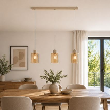 Brilliant - Pendelleuchte mit Kabelaufhängung LYSKA 3xE27/20W/230V creme/rauchbeige