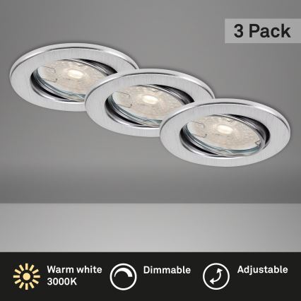 Brilo - 3er-Set dimmbare LED-Badezimmer-Einbauleuchten DIMM LED/5,5W/230V 3000K IP23 mattchrom