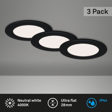 Brilo - 3er-Set LED-Einbauleuchte für Badezimmer FLAT LED/6W/230V IP44 schwarz