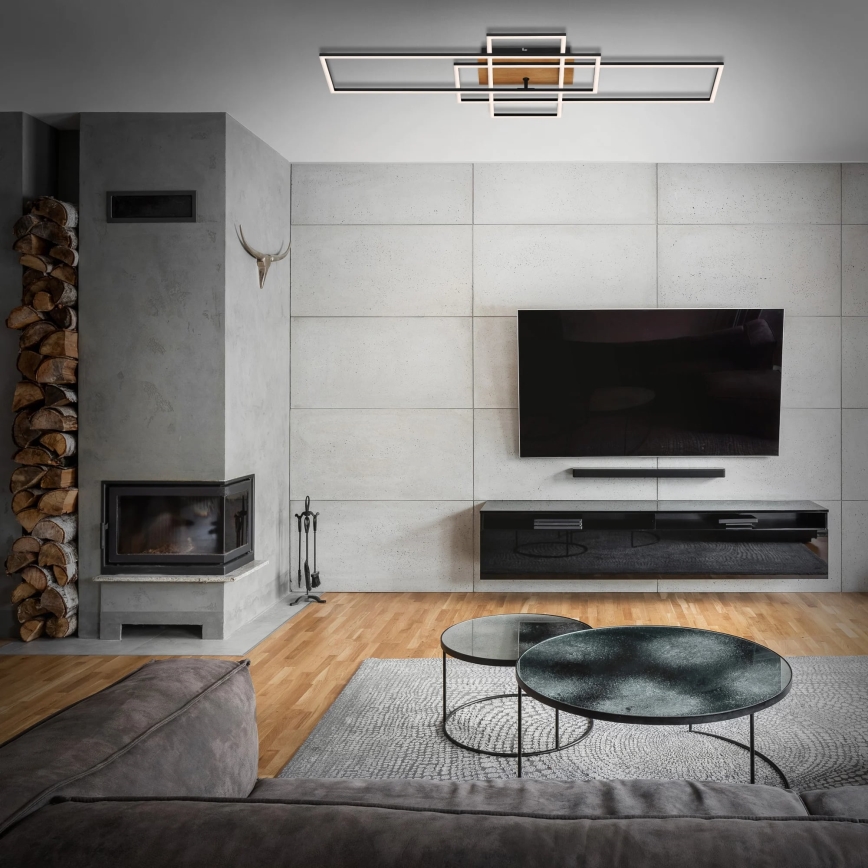 Brilo - Dimmbare LED-Aufbauleuchte FRAME LED/51W/230V 2700-5000K schwarz/braun + Fernbedienung