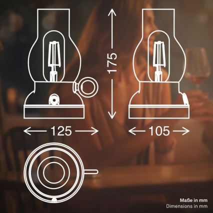 Brilo - KANEA LED dimmbare, wiederaufladbare Tischleuchte für den Außenbereich LED/1,5W/5V IP44 1200 mAh anthrazit